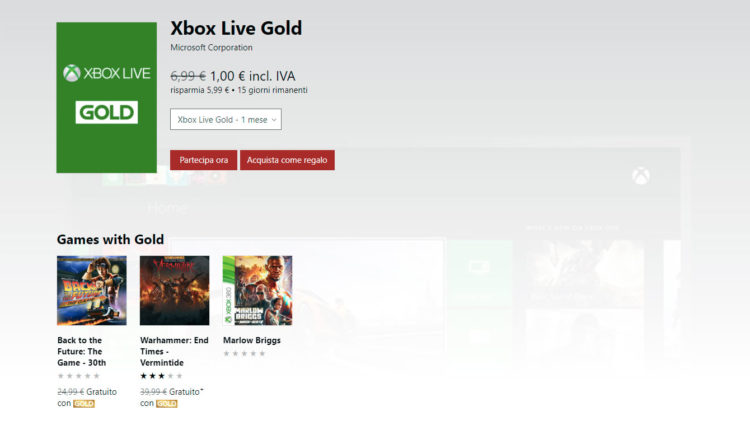 Microsoft ripropone XBOX Live Gold e XBOX Game Pass a 1€