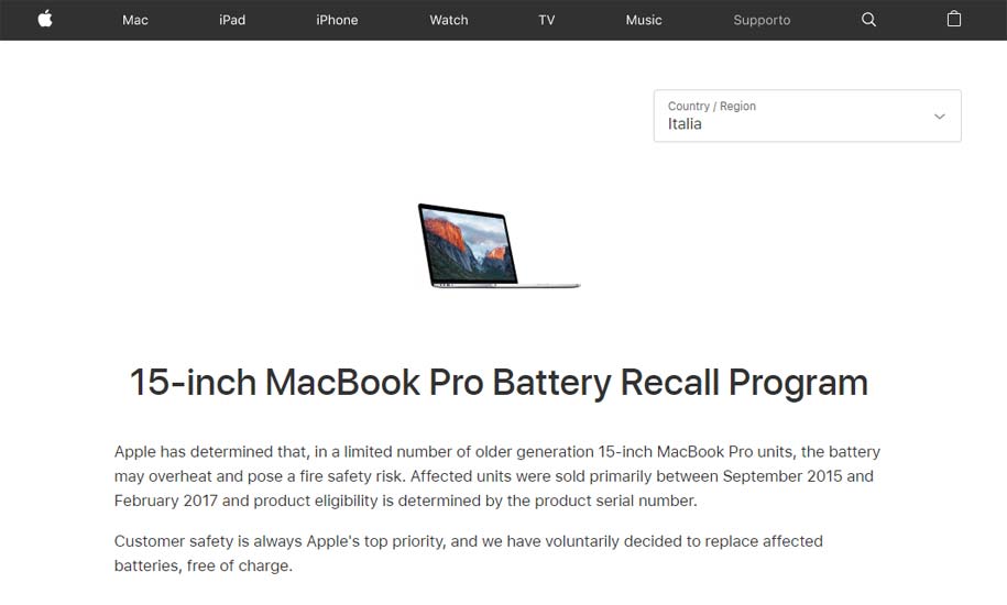 Apple richiama alcuni MacBook Pro Retina da 15’’ per la batteria a rischio esplosione | GiovaTech