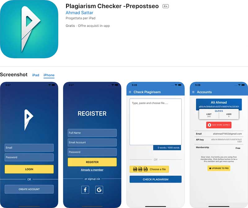 App Apple Plagiarism Checker Prepostseo per il controllo del plagio | GiovaTech