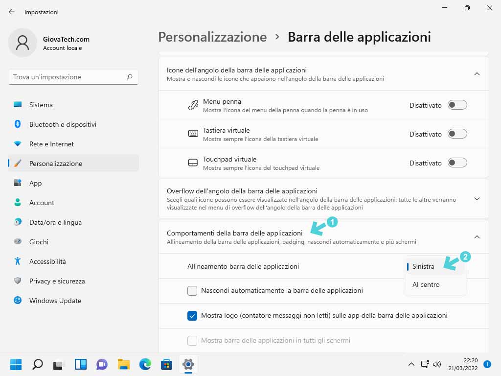 Come impostare la barra dello START in basso a sinistra o al centro su Windows 11 | GiovaTech